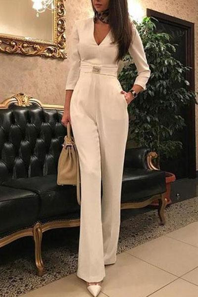 “Stylish Deep V7 Split Sleeve Jumpsuit