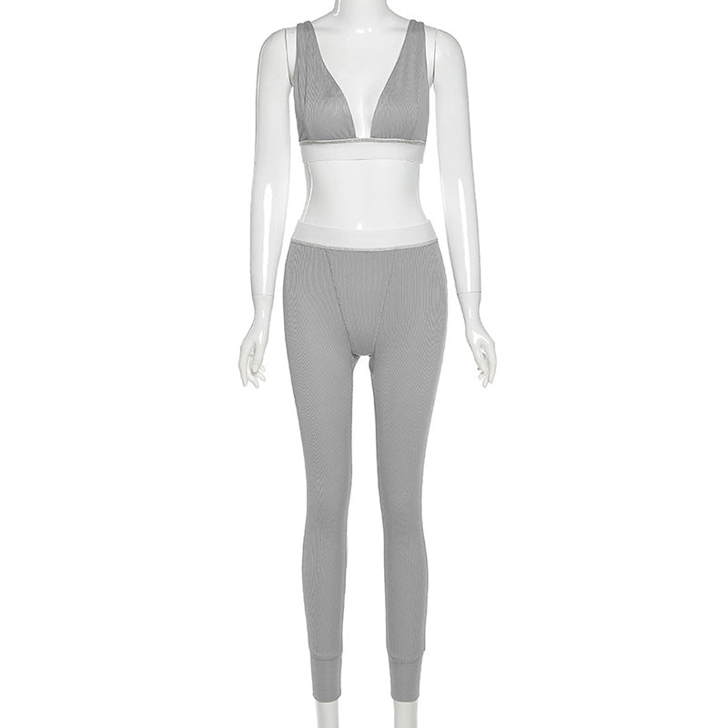 High-Waisted Athletic Ensemble with Elevated V-Neck”