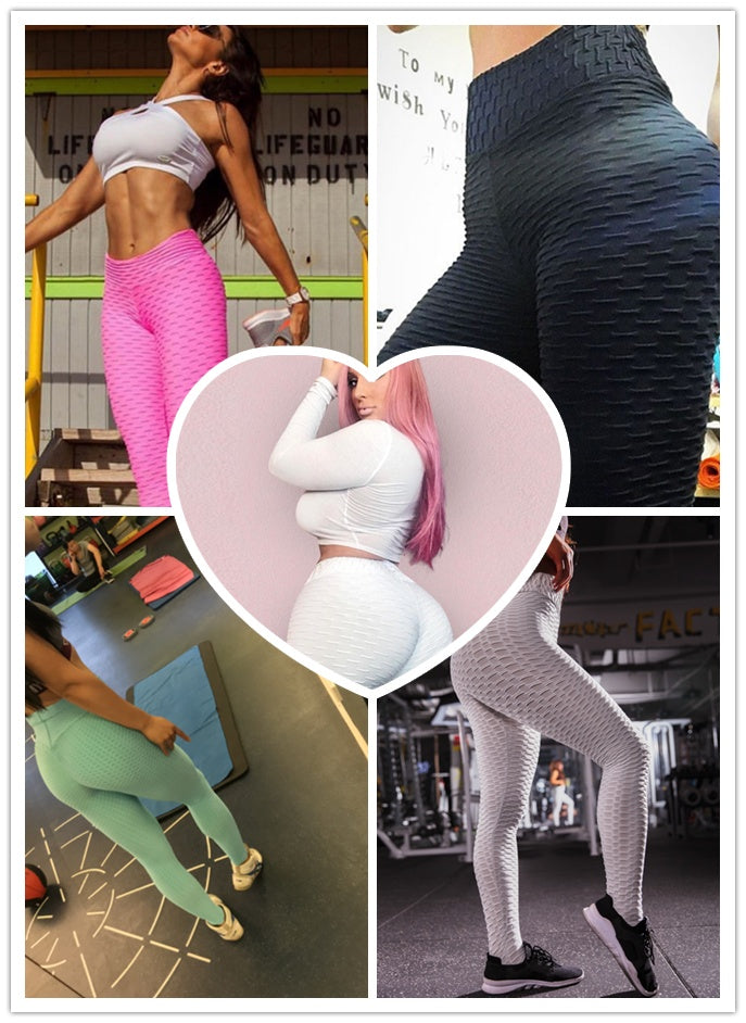 "High-waisted booty-lifting leggings with scrunch detail for a sculpted look.