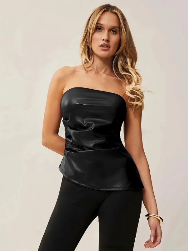 Leather Bandeau Strap Pleated Asymmetrical Bandeau Top Carnival Concert Women's Clothing