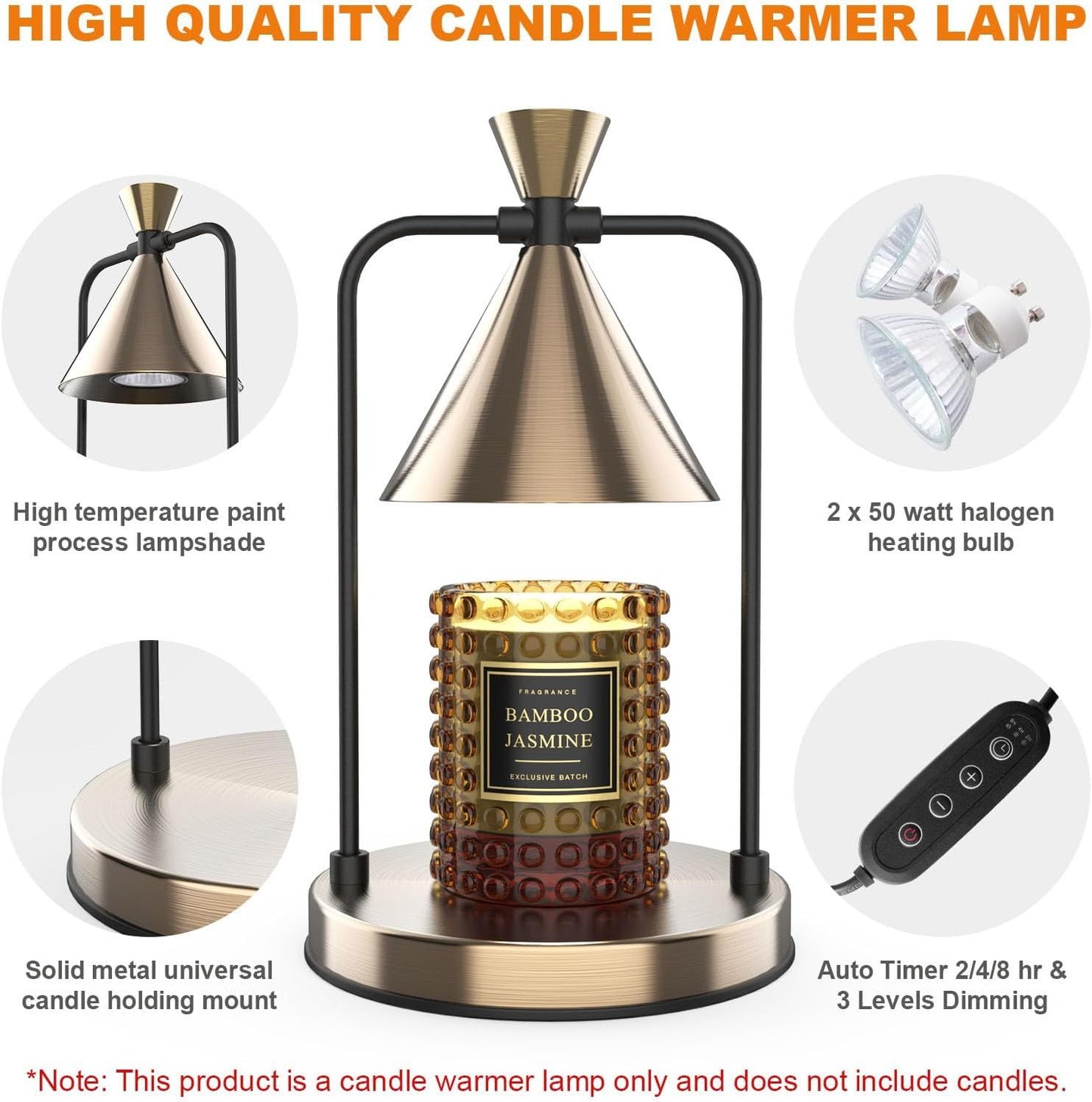 Dimmable Candle Warmer Lamp with Timer, Compatible with All Candle Sizes,