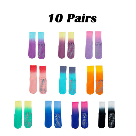 10 pairs of women’s nonslip yoga socks featuring grippy soles and elastic straps for secure movement